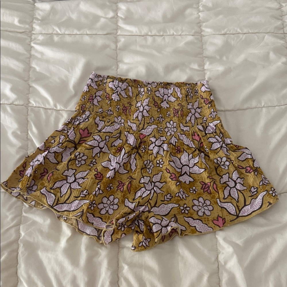 Aerie Floral High Waist Shorts - Yellow and Pink